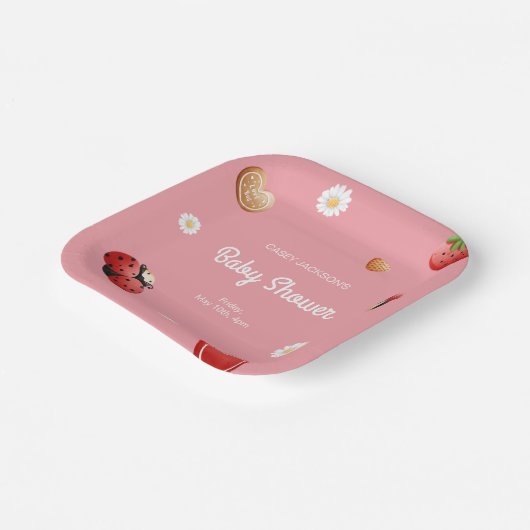 Schattige lieveheersbeestje bloemen Baby shower Papieren Bordje (Gebogen)