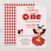 Schattige lieveheersbeestje bloemige eerste verjaa kaart (Voorkant / Achterkant)