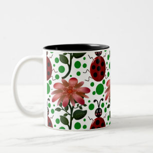 Schattige Lieveheersbeestje en Roze Bloem Patroon Tweekleurige Koffiemok