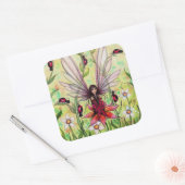 Schattige lieveheersbeestje fee fantasy kunstillus vierkante sticker (Envelop)