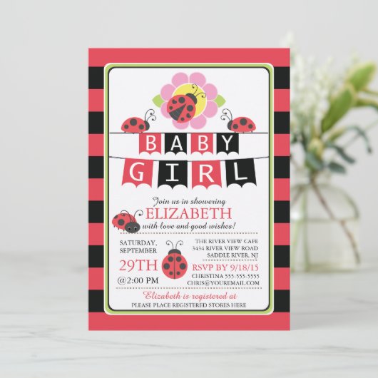 Schattige lieveheersbeestje meisjes Baby shower ui Kaart (Staand voorkant)