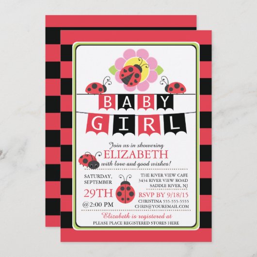 Schattige lieveheersbeestje meisjes Baby shower ui Kaart (Voorkant / Achterkant)