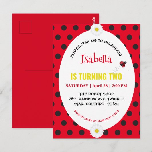 Schattige lieveheersbeestje met stippen Daisys Kin Briefkaart (Voorkant / Achterkant)