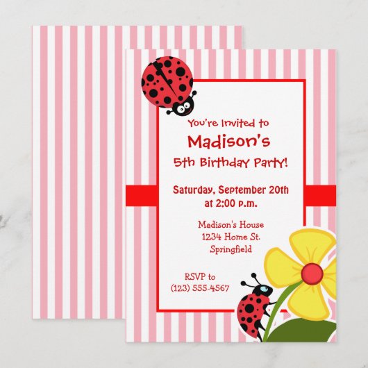 Schattige lieveheersbeestje op Bubble Gum Pink Str Kaart (Voorkant / Achterkant)