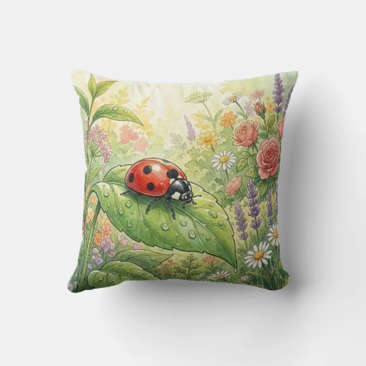 Schattige Lieveheersbeestje Op Een Blad Kleine Ins Kussen (Achterkant)