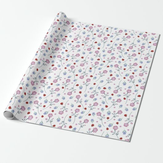 Schattige lieveheersbeestje polka dot Daisy Flower Cadeaupapier (Uitgerold)