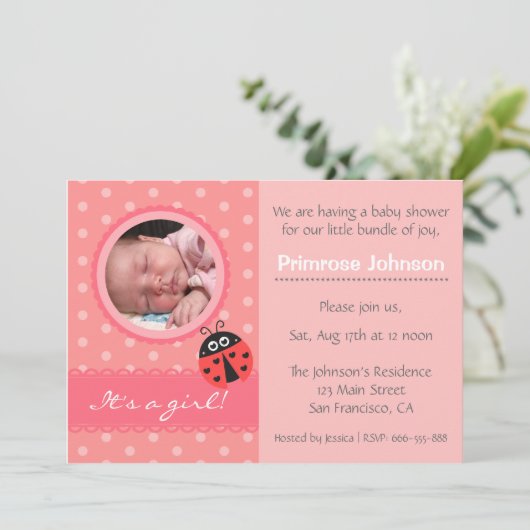 Schattige lieveheersbeestje polka dots baby meisje kaart (Staand voorkant)