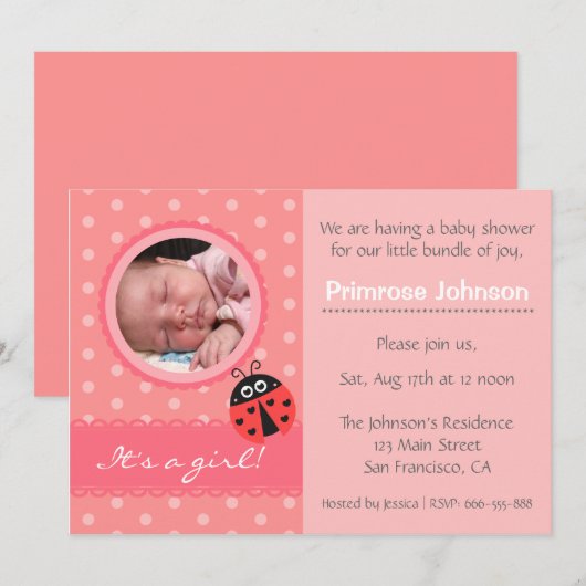 Schattige lieveheersbeestje polka dots baby meisje kaart (Voorkant / Achterkant)