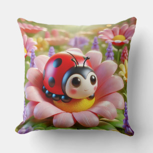 🐞🌸 Schattige Lieveheersbeestje Roze Bloem Tuin K Kussen
