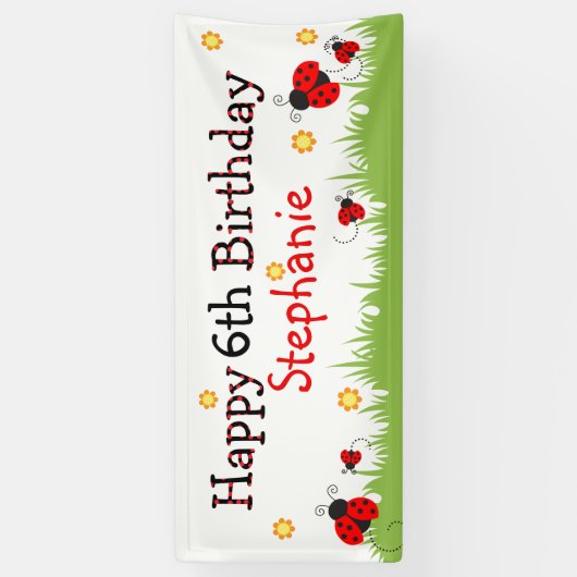 Schattige lieveheersbeestje thema Happy Birthday B Spandoek (Verticaal)
