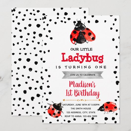 Schattige lieveheersbeestje verjaardagsuitnodiging kaart (Voorkant / Achterkant)