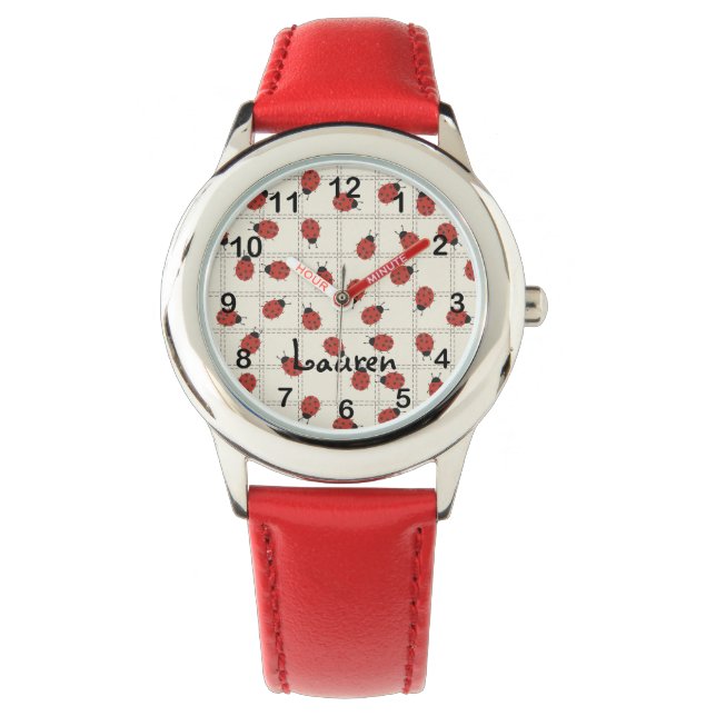Schattige Lieveheersbeestjes & Aangepaste Naam op  Horloge (Voorkant)