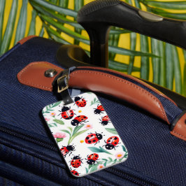 Schattige lieveheersbeestjes en bloemenpatroon wit bagagelabel