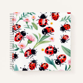 Schattige lieveheersbeestjes en bloemenpatroon wit notitieboek
