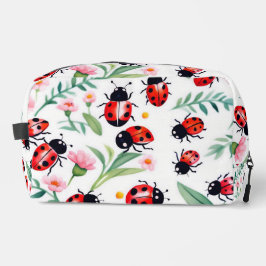 Schattige lieveheersbeestjes en bloemenpatroon wit toilettasje