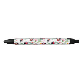 Schattige lieveheersbeestjes en bloemenpatroon wit zwarte inkt pen