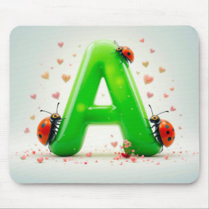Schattige lieveheersbeestjes op groene letter A Muismat