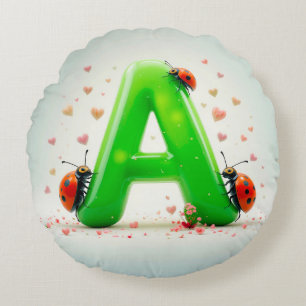 Schattige lieveheersbeestjes op groene letter A Rond Kussen