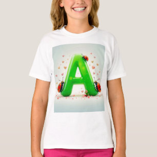 Schattige lieveheersbeestjes op groene letter A T-shirt