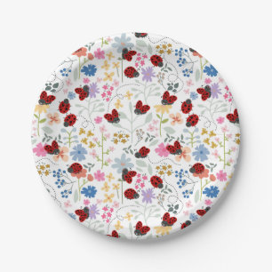 Schattige Lieveheersbeestjes Wilde Bloemen Whimsic Papieren Bordje