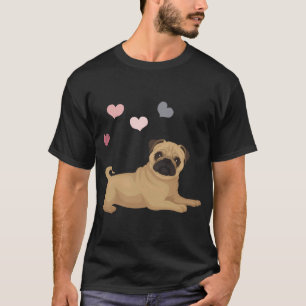 Schattige liggende hond en harten . voor pug, mops t-shirt