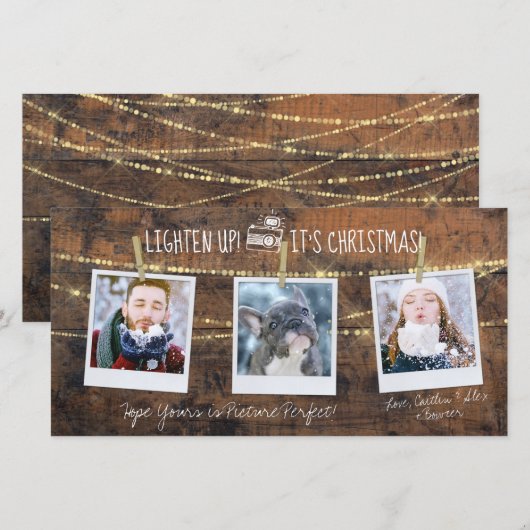 Schattige Lighten Up Kerstvakantie 3 Fotokaart (Voorkant / Achterkant)