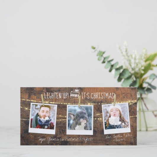Schattige Lighten Up Kerstvakantie 3 Fotokaart (Staand voorkant)
