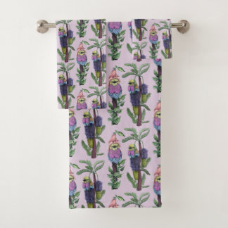 Schattige Lila Paarse Waterverf Afrikaans vogelpat Bad Handdoek