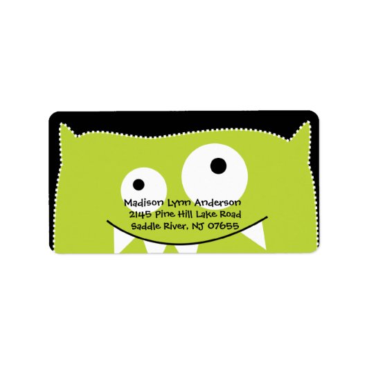 SCHATTIGE lime groen monster retour adres label (Voorkant)
