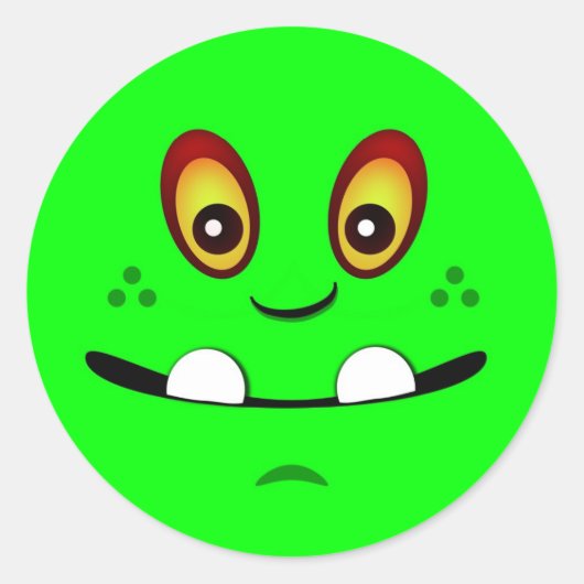 Schattige limoen groen monster gezicht w / een ond ronde sticker (Voorkant)