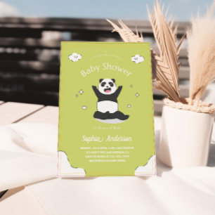 Schattige limoen Panda Baby shower – Bewerkbaar Ba Kaart