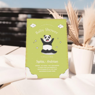 Schattige limoen Panda Baby shower – Bewerkbaar Ba Kaart