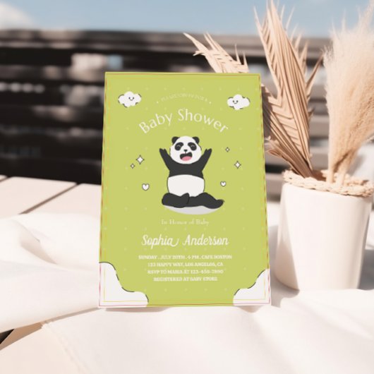 Schattige limoen Panda Baby shower – Bewerkbaar Ba Kaart