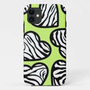Schattige limoengroen zwart wit zebrapatroon hart iPhone 11 hoesje