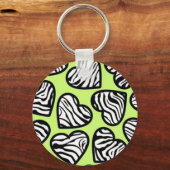Schattige limoengroen zwart wit zebrapatroon hart sleutelhanger (Voorkant)