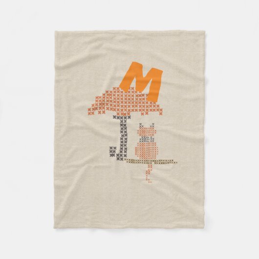 Schattige linnen look kat paraplu monogrammed deke fleece deken (Voorkant)