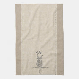 Schattige linnen look monogrammed zwarte kattenhan theedoek