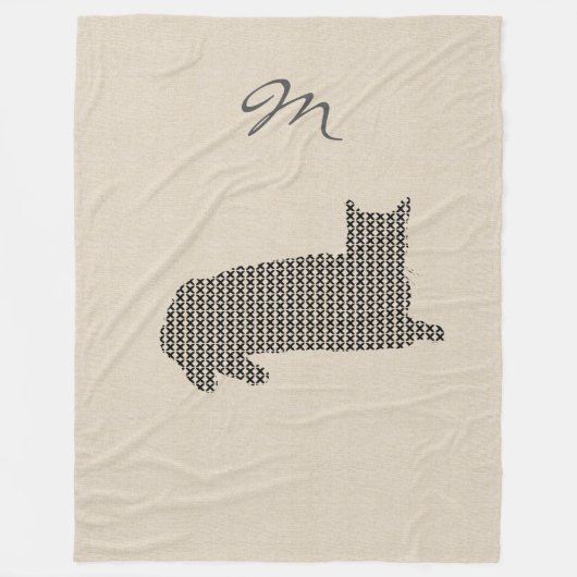 Schattige linnen look zwart kat monogram deken (Voorkant)
