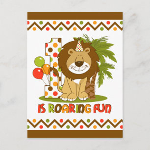 Schattige Lion 1e verjaardag Briefkaart Uitnodigin