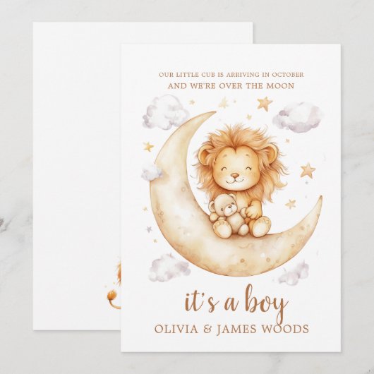 Schattige Lion Baby Boy Zwangerschap Aankondiging (Voorkant / Achterkant)