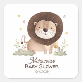 Schattige Lion Baby shower brult van opwinding Vierkante Sticker