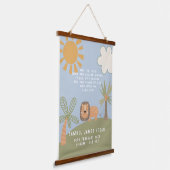 Schattige Lion Bible Verse Birth Stats Boy's Nurse Hangend Wandkleed (Gebogen)