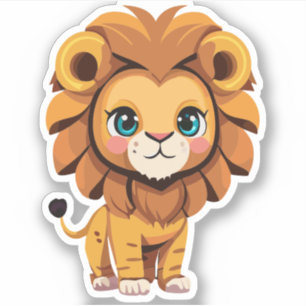 Schattige Lion Cartoon Karakter Sticker