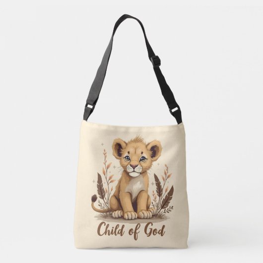 Schattige Lion Cub Christelijke kunst Faith Quote Crossbody Tas (Achterkant)