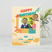 Schattige Lion DJ Kids Verjaardagsfeest Kaart (Staand voorkant)