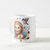 Schattige Lion en Blue Flowers cadeau Koffiemok (Voorkant links)