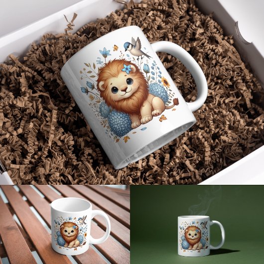 Schattige Lion en Blue Flowers cadeau Koffiemok