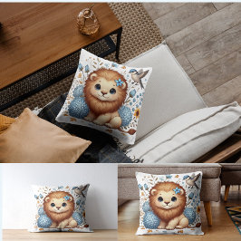 Schattige Lion en Blue Flowers cadeau Kussen