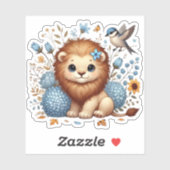 Schattige Lion en Blue Flowers cadeau Sticker (Vel)