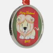 Schattige Lion kerstversiering Metalen Ornament (Rechts)